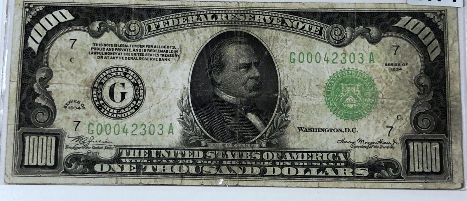 1934 US $1000 Green Seal Bill CLOSELY UNCIRCULATED (1 of 2)