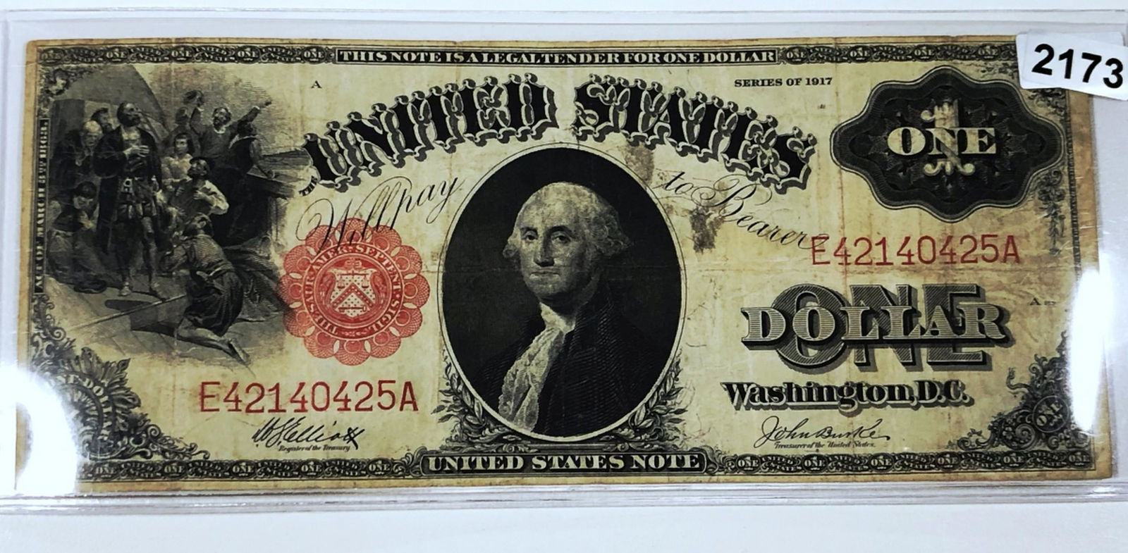 1917 US $1 Red Seal Bill NEARLY UNC (1 of 2)