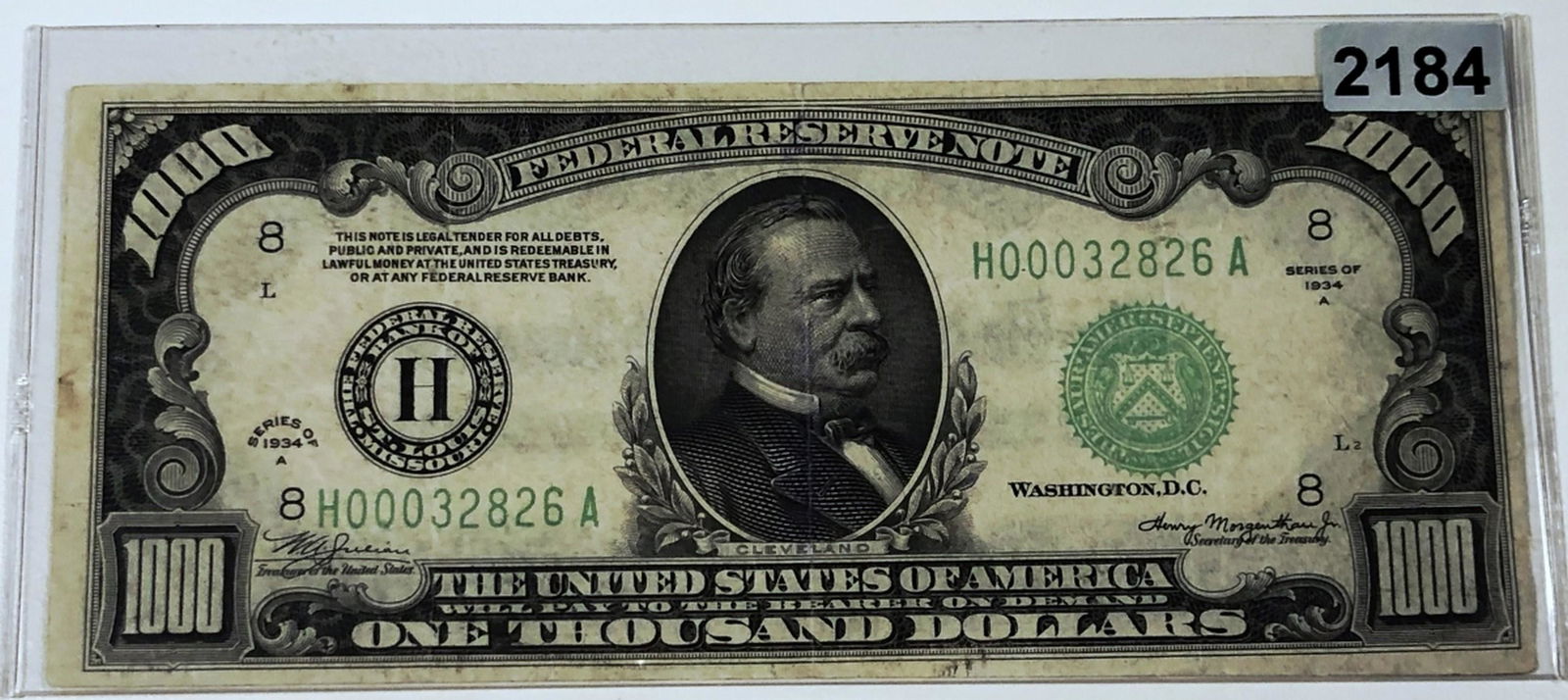 1934 US $1000 Green Seal Bill NEARLY UNC (1 of 2)