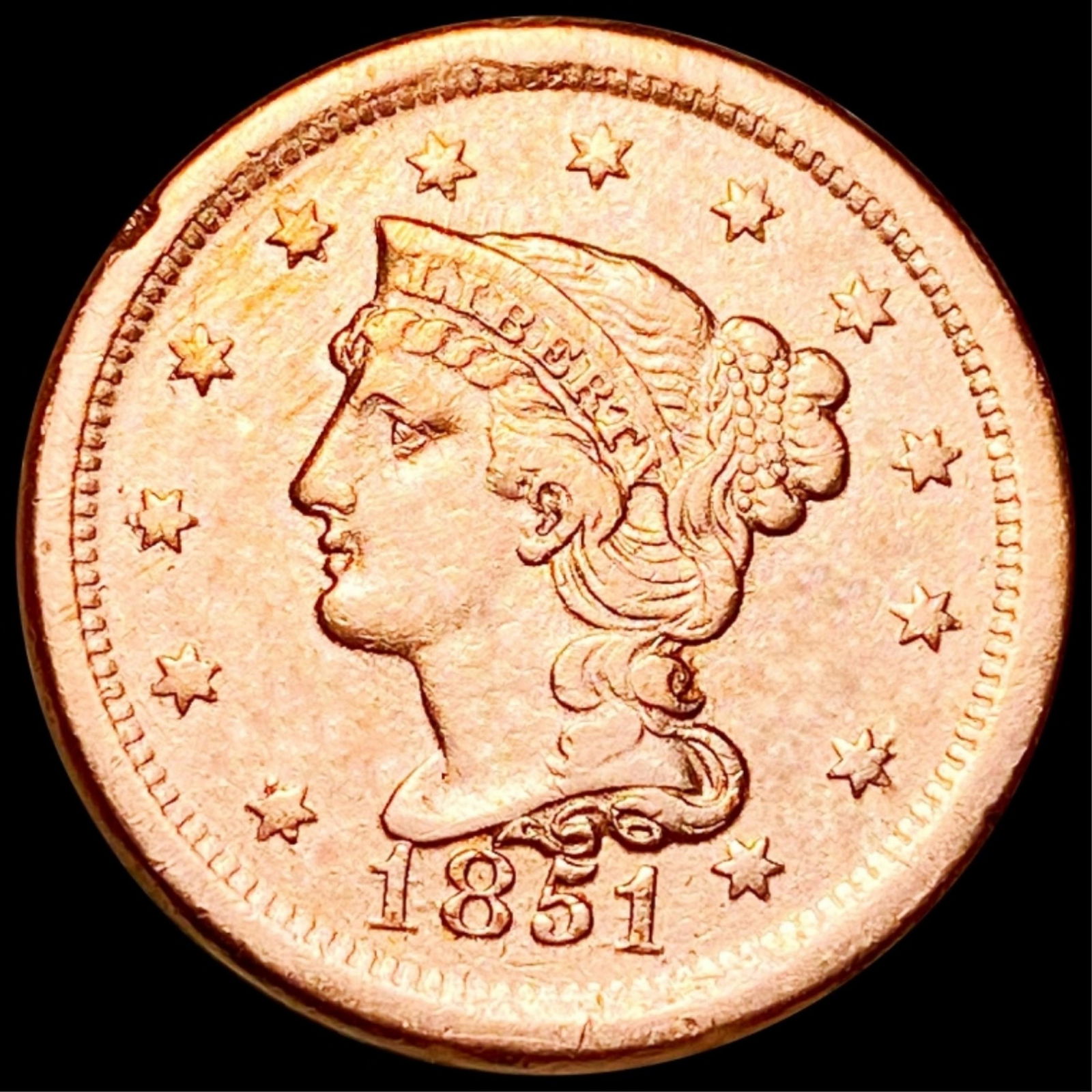 1851 Braided Hair Large Cent NEARLY UNCIRCULATED (1 of 2)