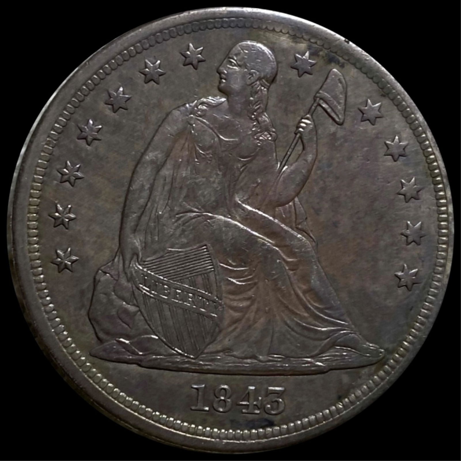 1843 Seated Silver Dollar NEARLY UNCIRCULATED (1 of 2)