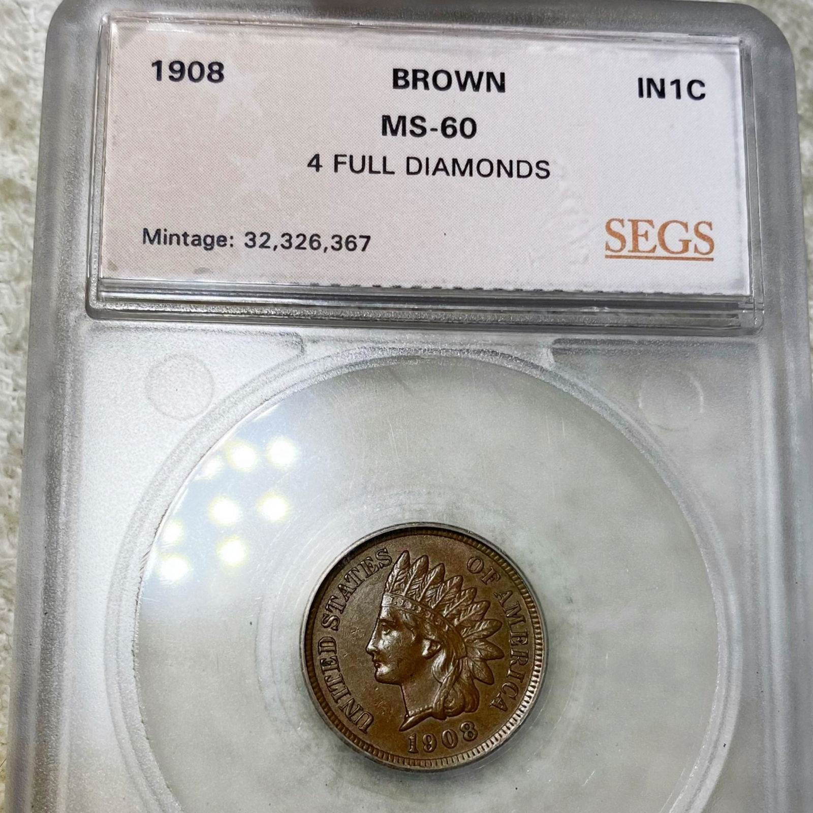 1908 Indian Head Penny SEGS - MS60 BROWN (1 of 2)