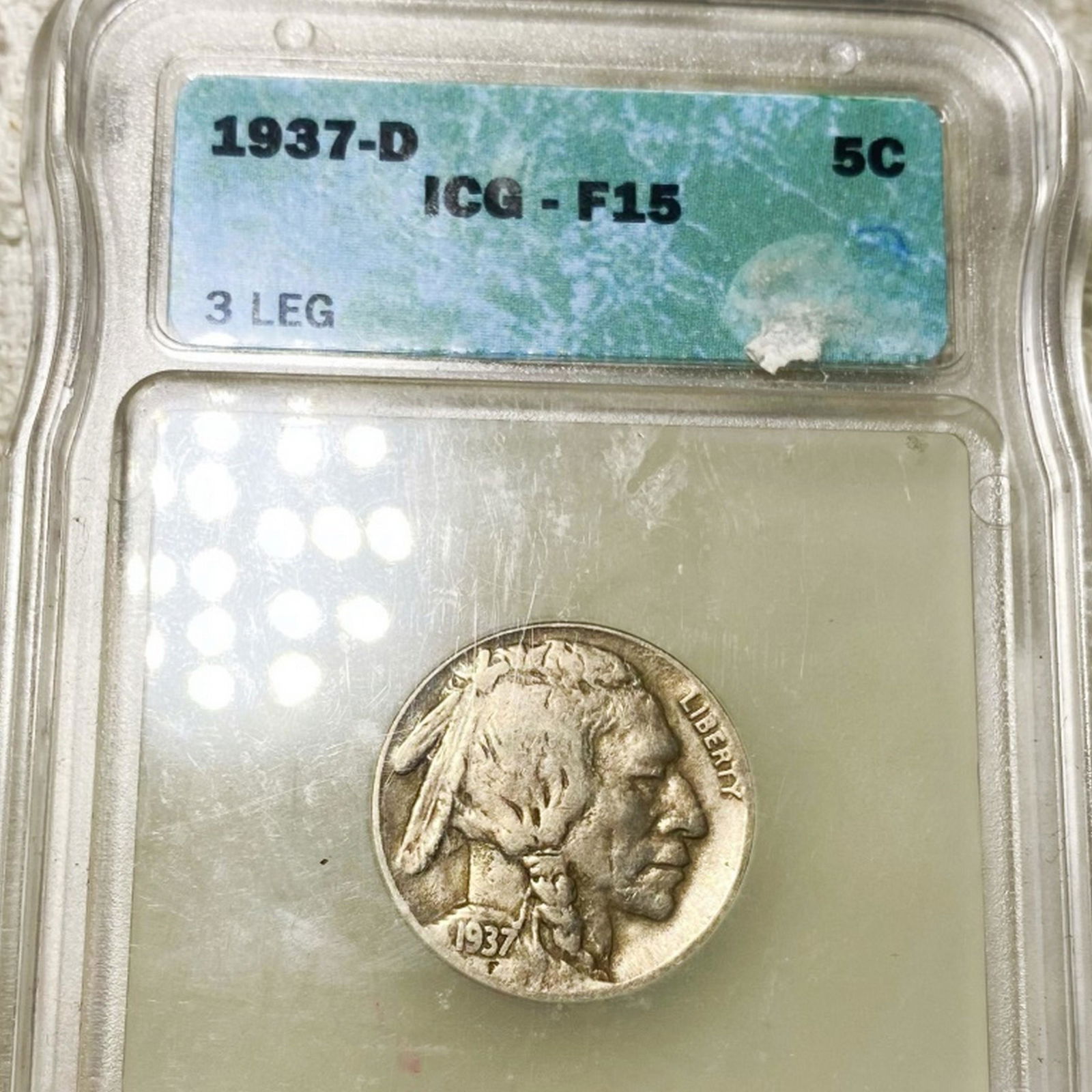 1937-D "3-LEGGED" Buffalo Head Nickel ICG - F15 (1 of 2)