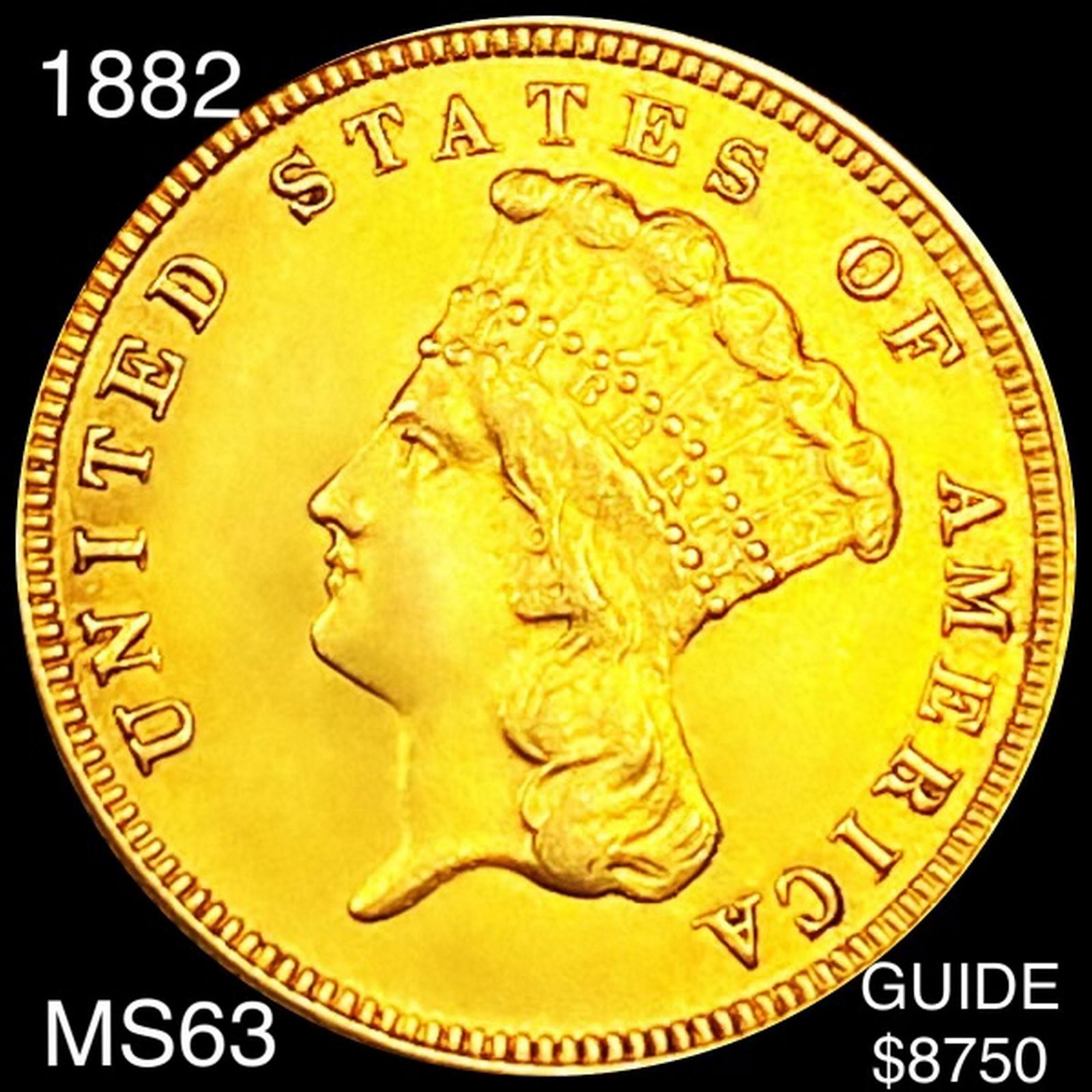 1882 $3 Gold Piece CHOICE BU (1 of 2)