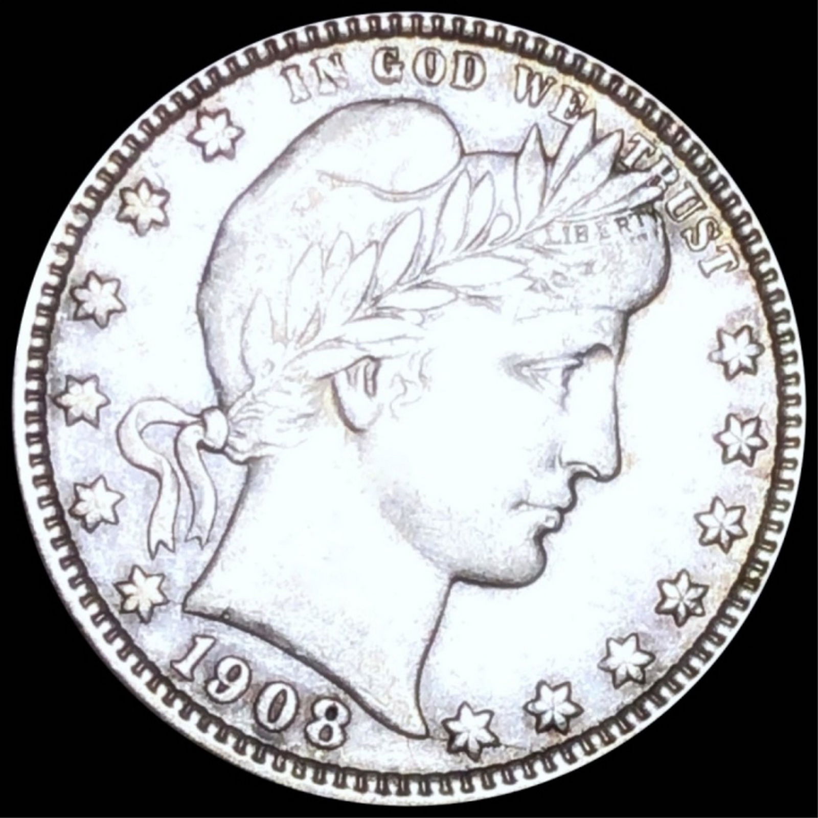 1908-O Barber Silver Quarter ABOUT UNCIRCULATED (1 of 2)