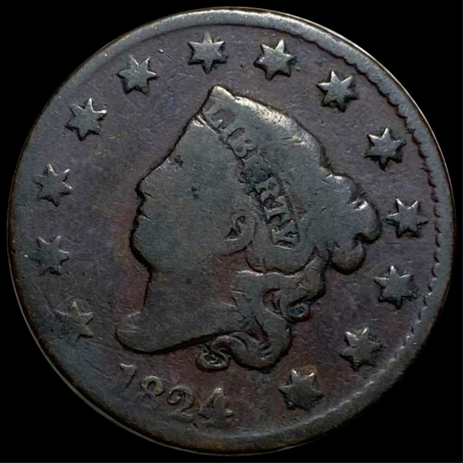 1824 Coronet Head Large Cent NICELY CIRCULATED (1 of 2)