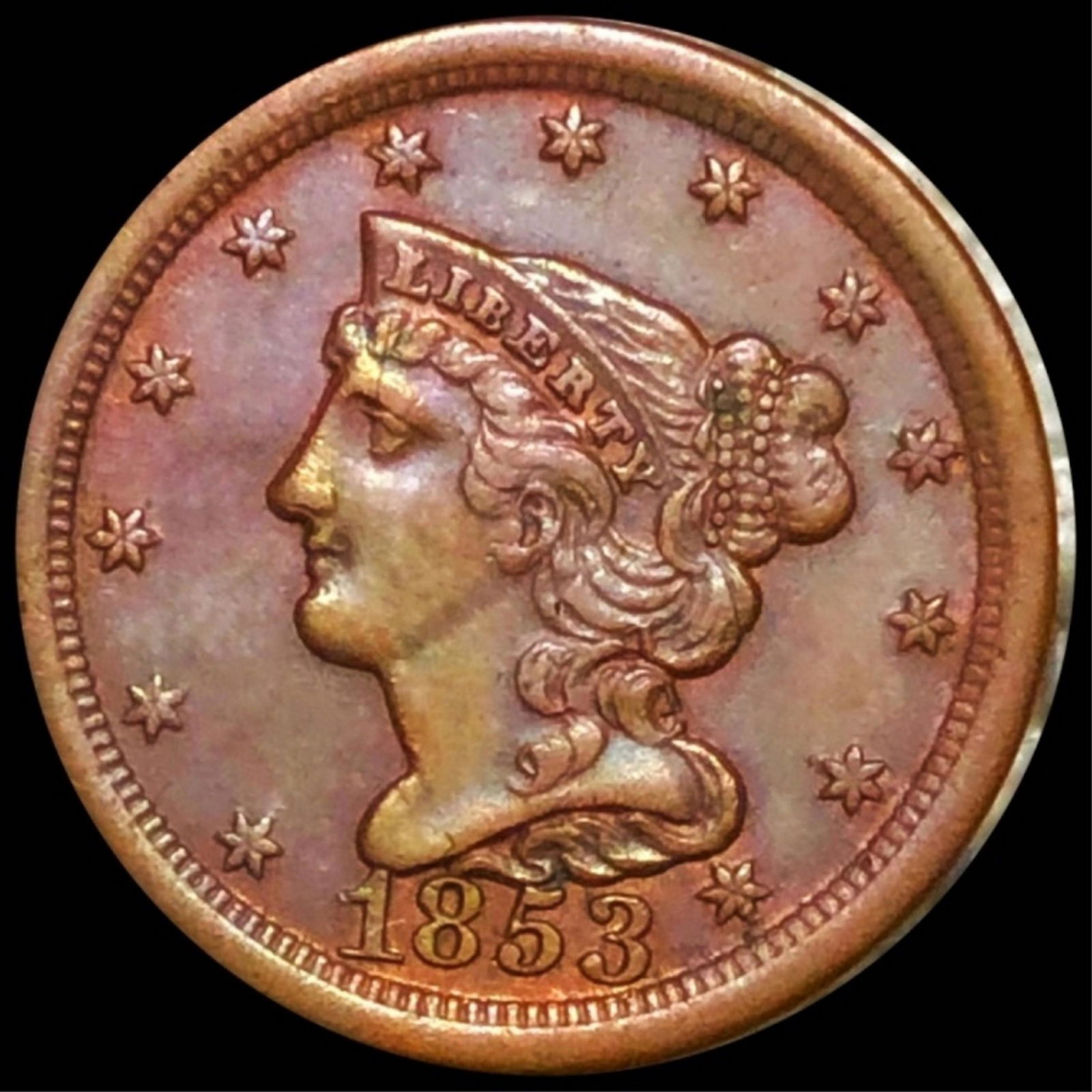 1853 Braided Hair Half Cent CLOSELY UNCIRCULATED (1 of 2)