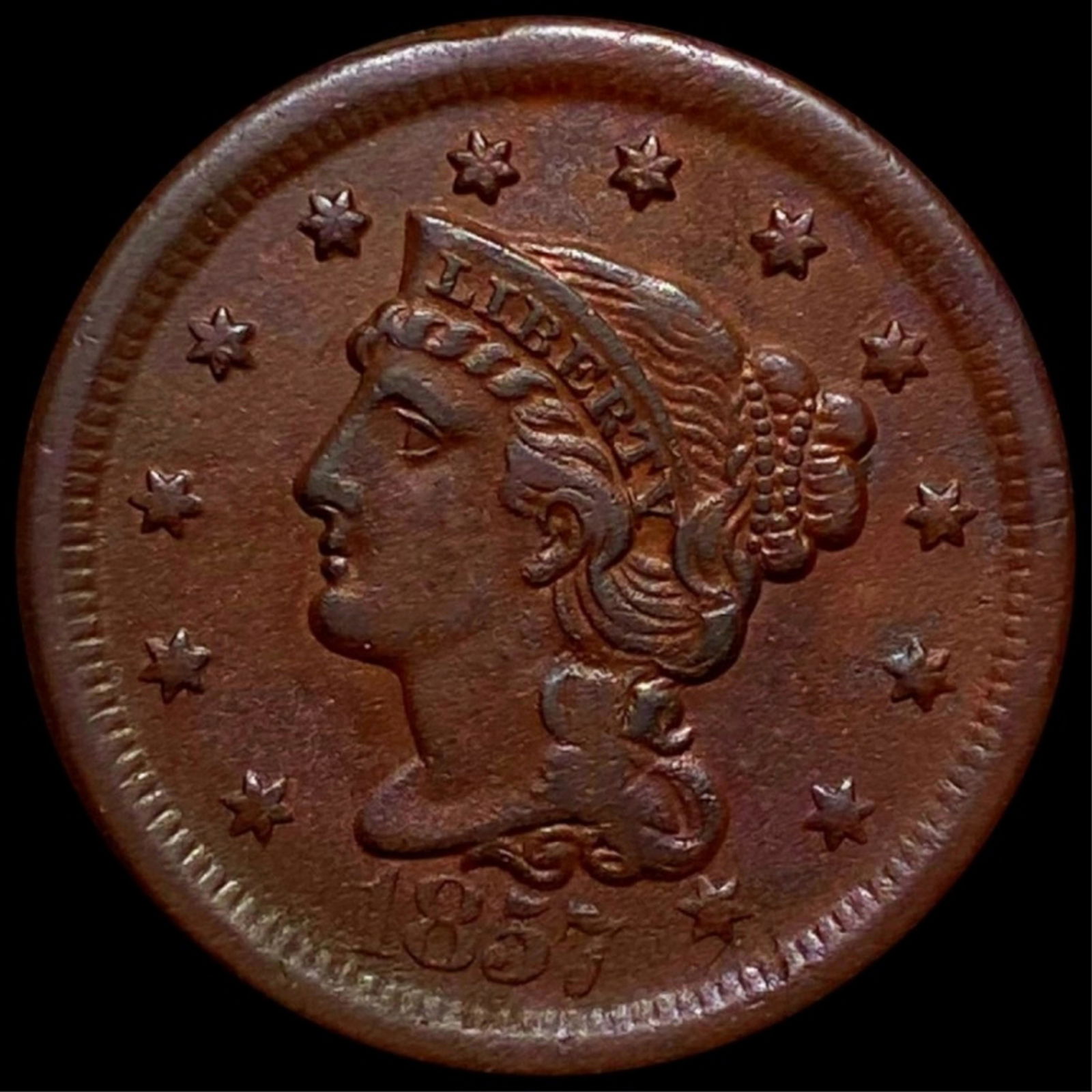 1857 Braided Hair Large Cent CLOSELY UNC (1 of 2)