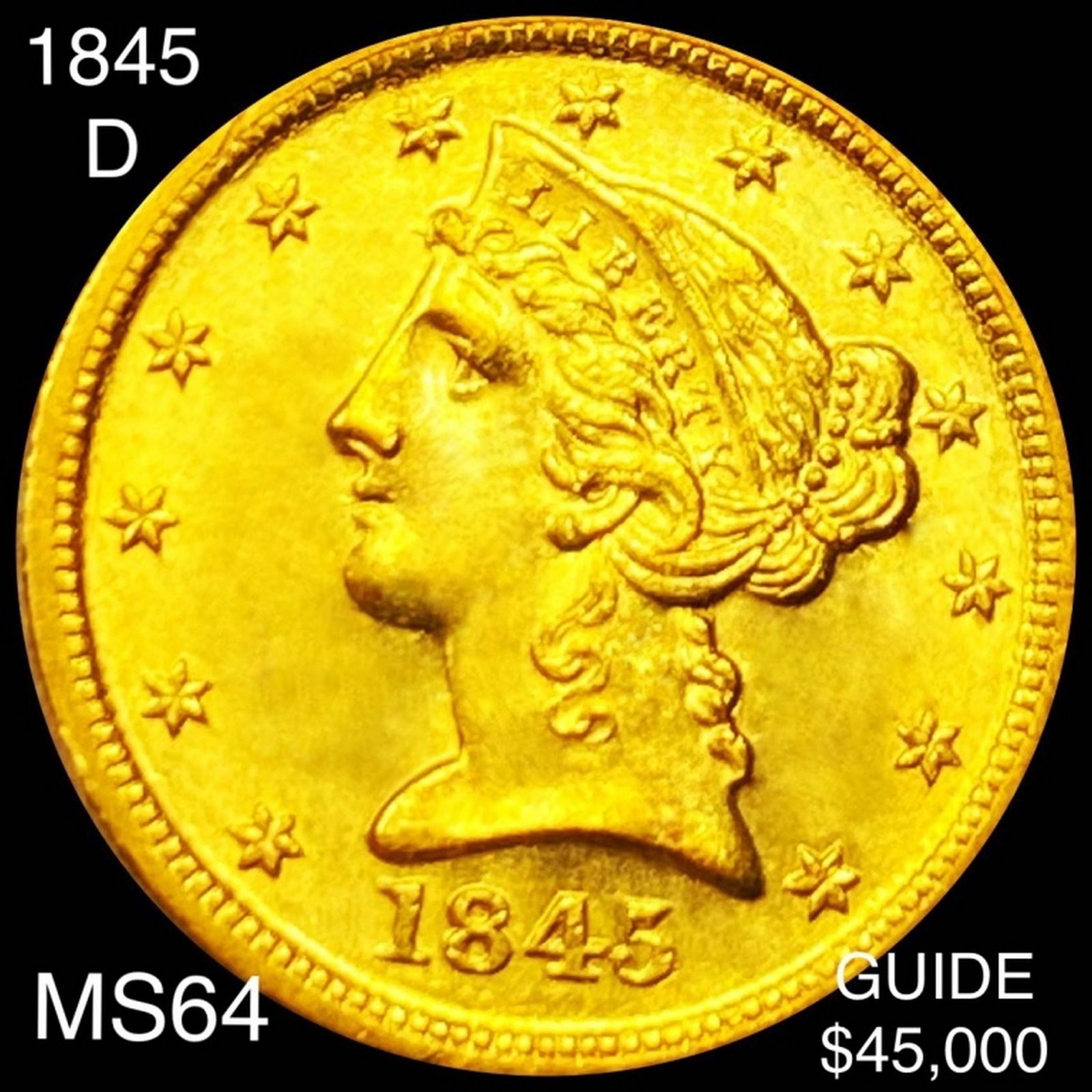 1845-D $5 Gold Half Eagle CHOICE BU (1 of 2)