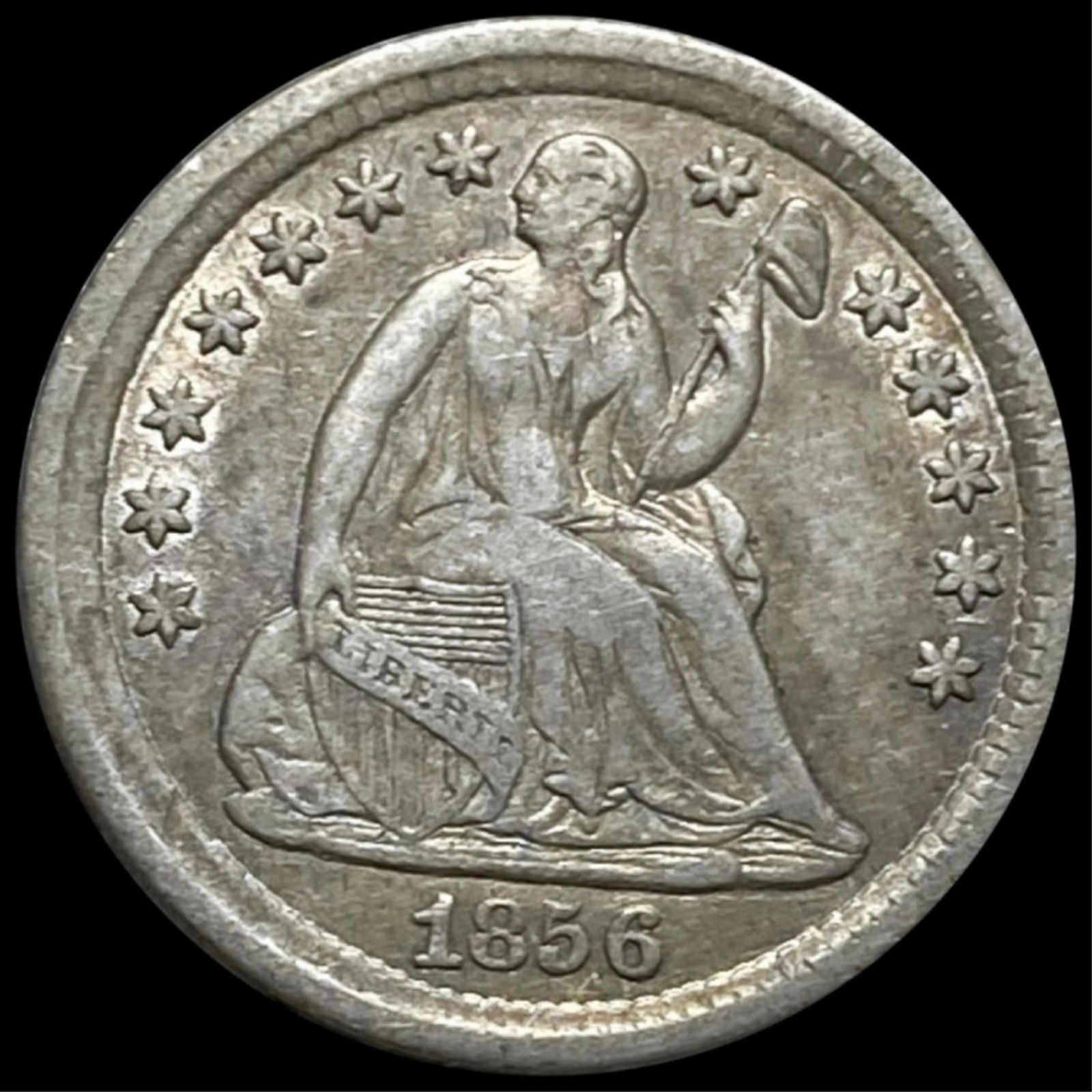 1856 Seated Liberty Half Dime NEARLY UNC (1 of 2)