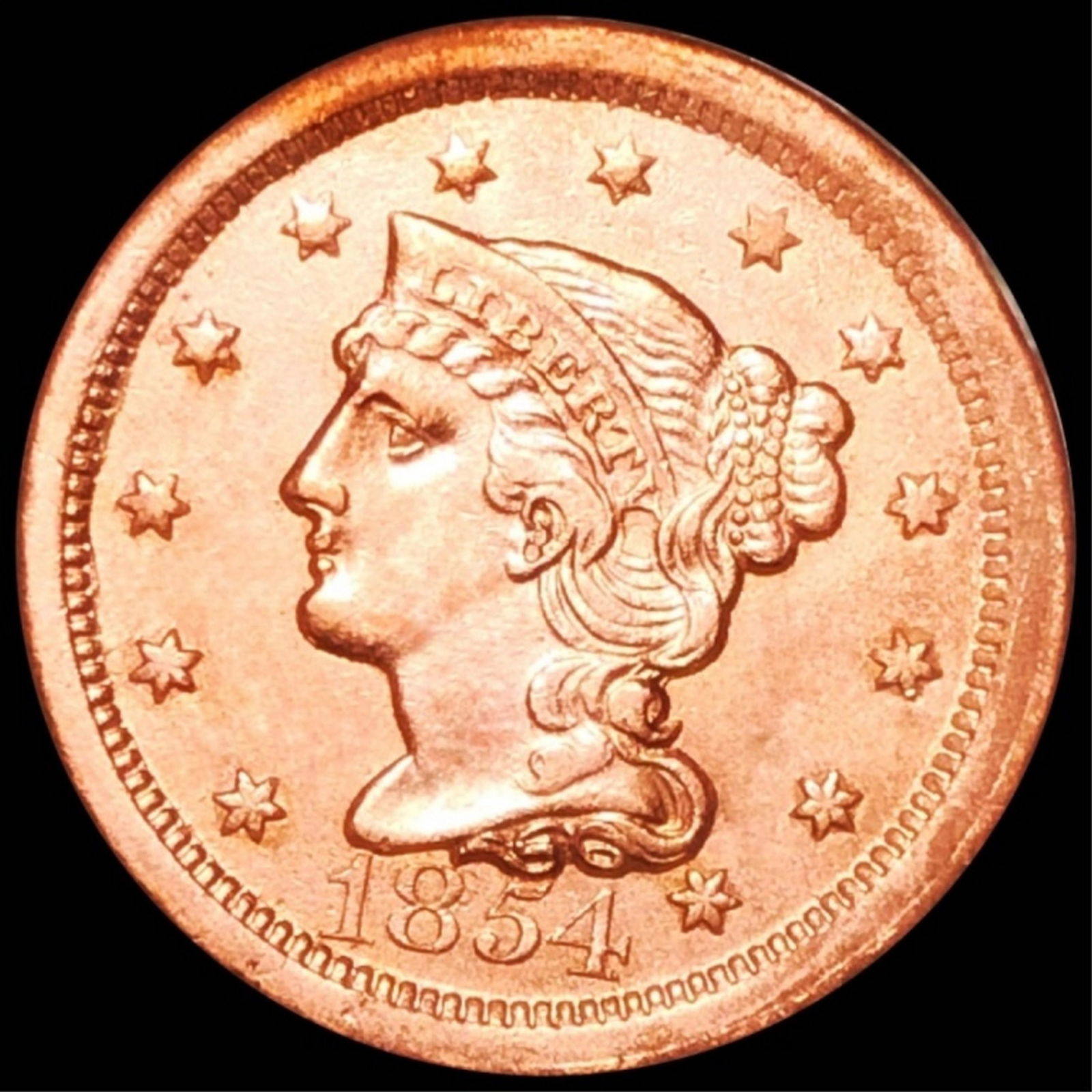 1854 Braided Hair Large Cent  UNCIRCULATED (1 of 2)