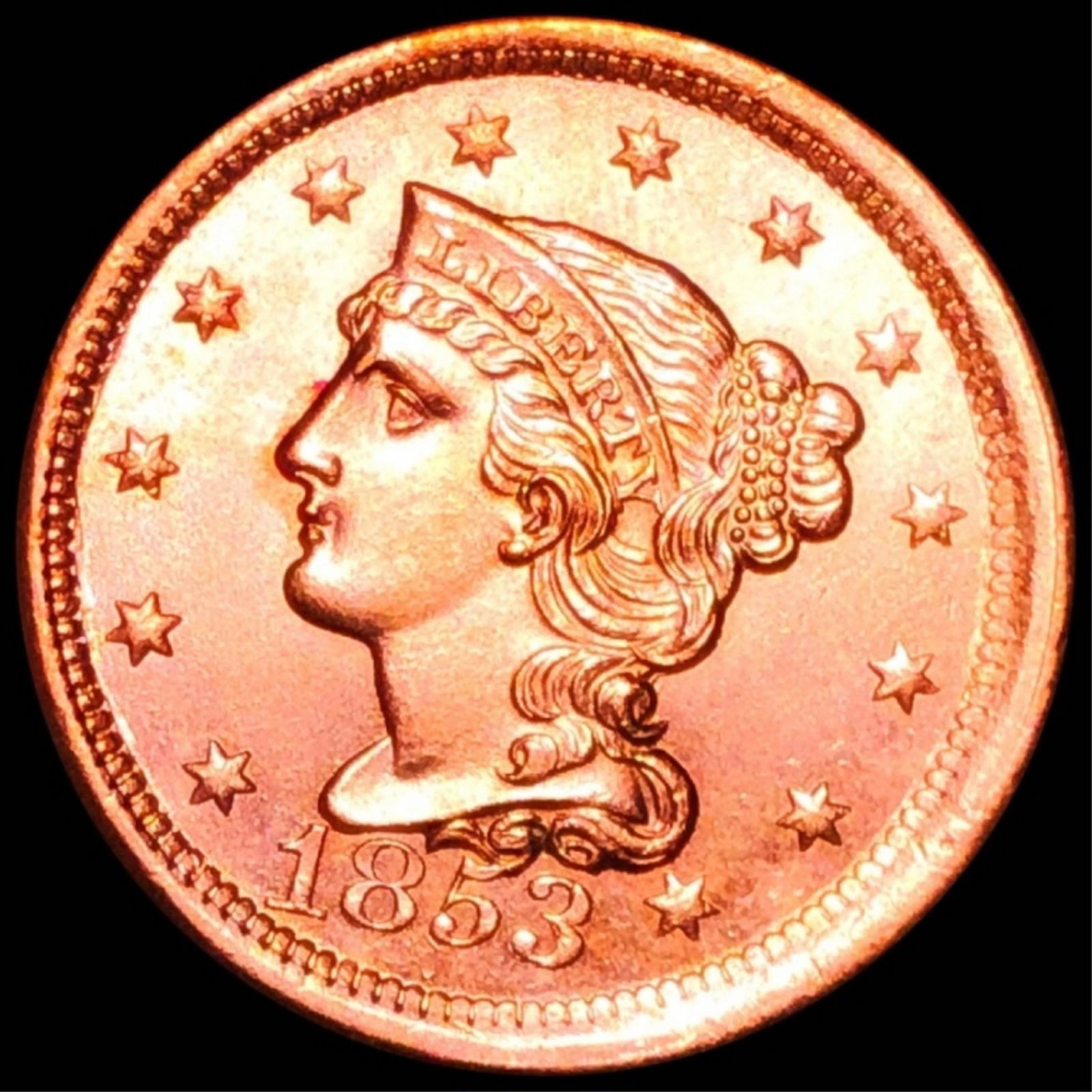 1853 Braided Hair Large Cent GEM BU RED (1 of 2)