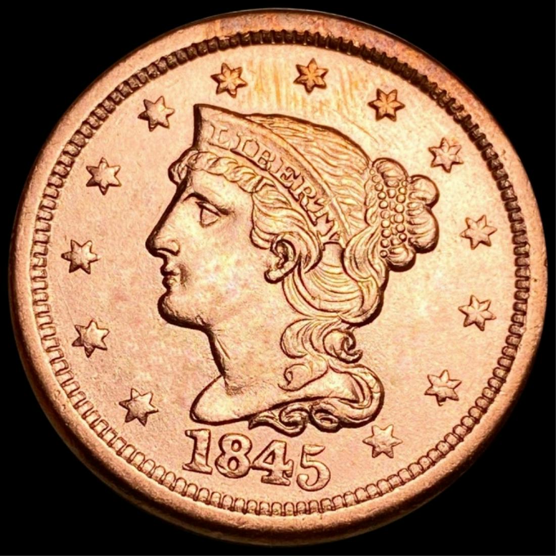 1845 Braided Hair Large Cent CHOICE BU RED (1 of 2)