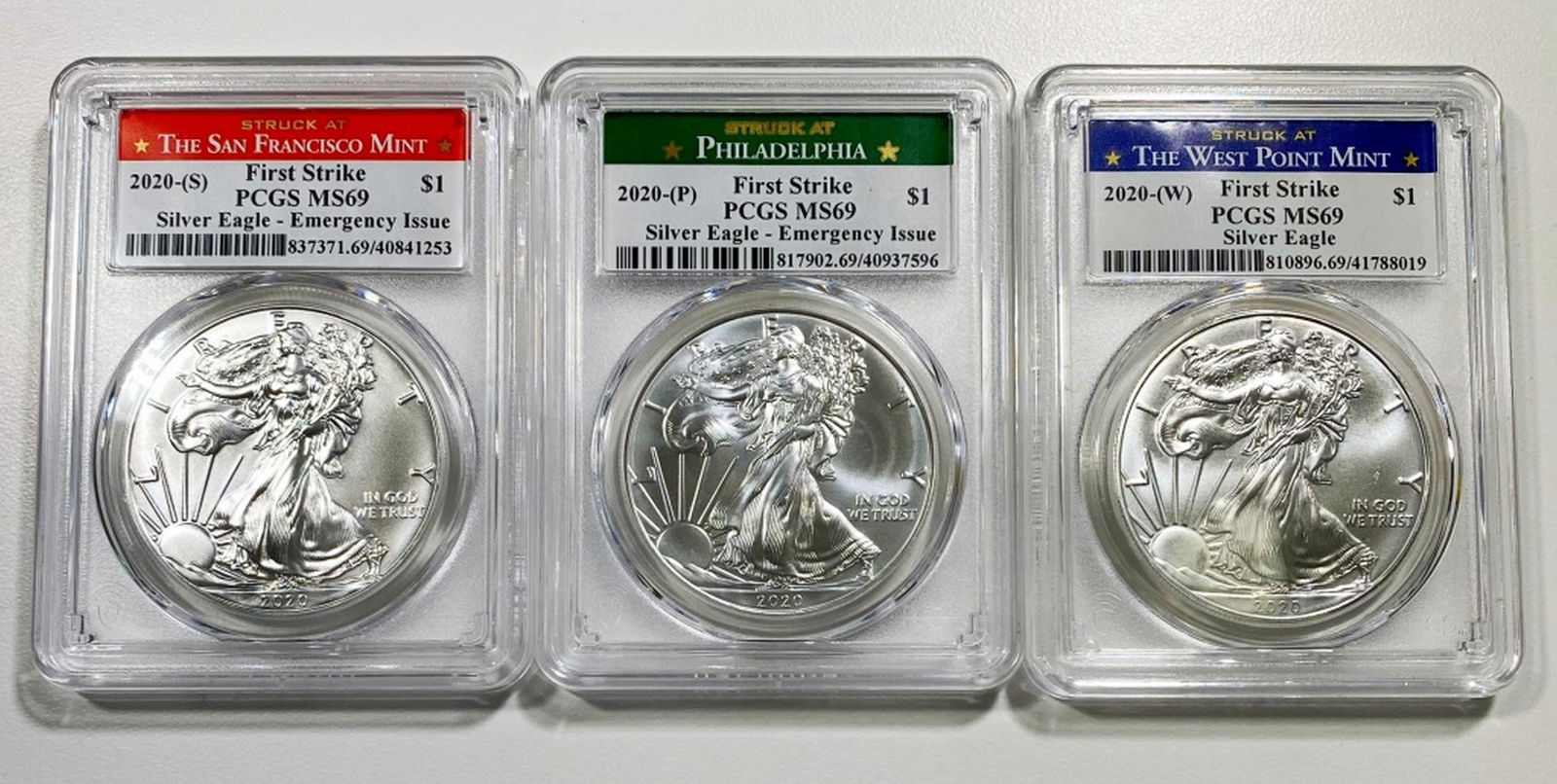2020-P/S/W Silver Eagle Set PCGS-MS69 FIRST STRIKE (1 of 2)