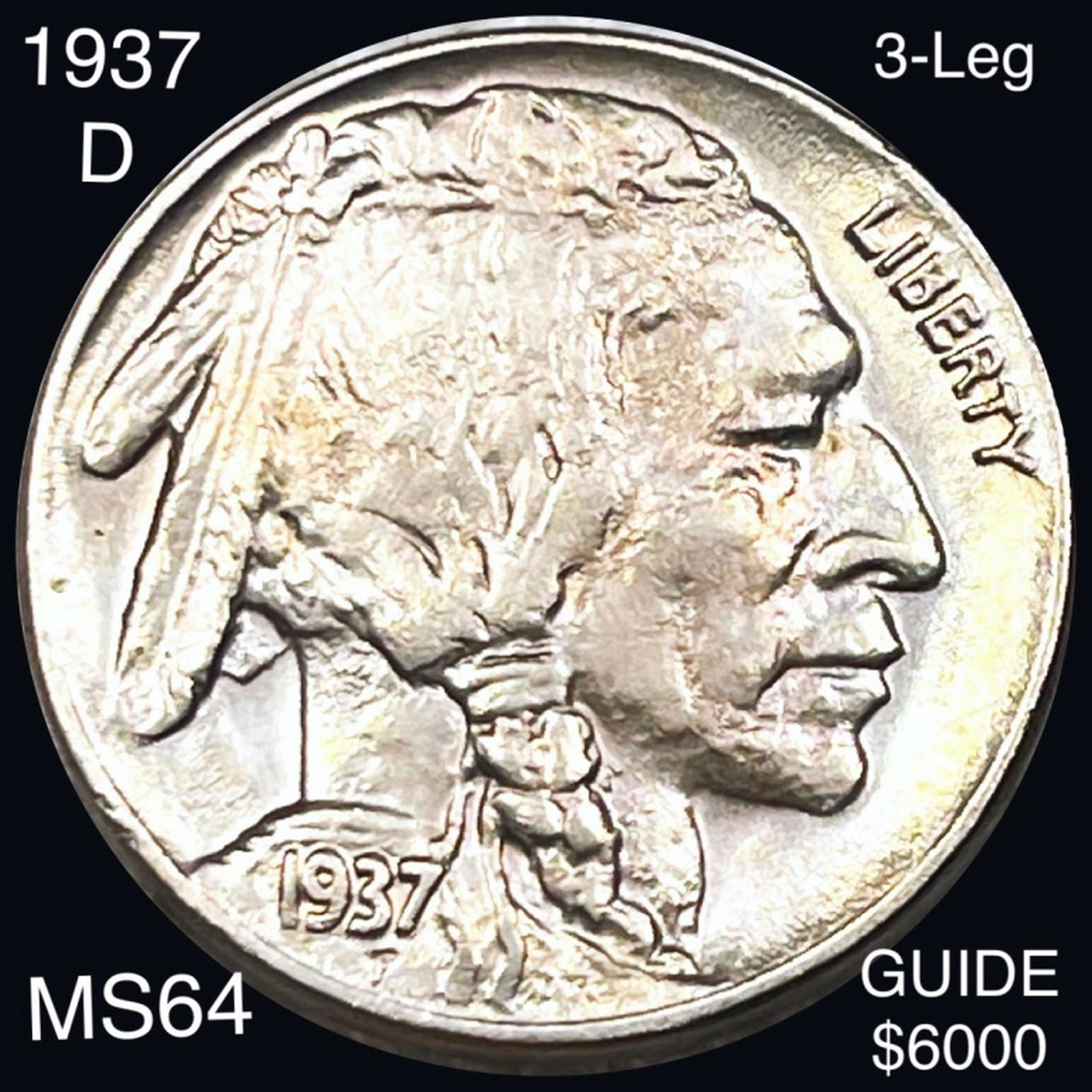 1937-D "3-LEG" Buffalo Head Nickel CHOICE BU (1 of 2)