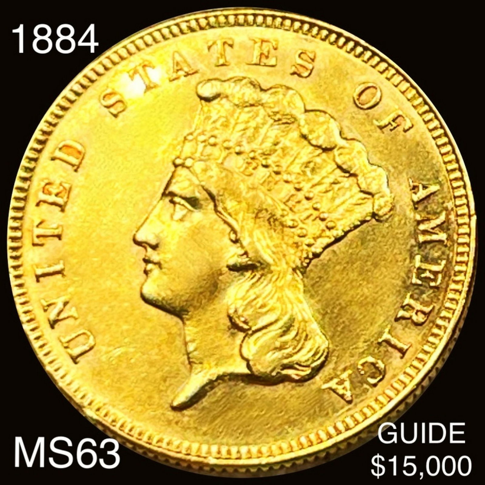 1884 $3 Gold Piece CHOICE BU (1 of 2)