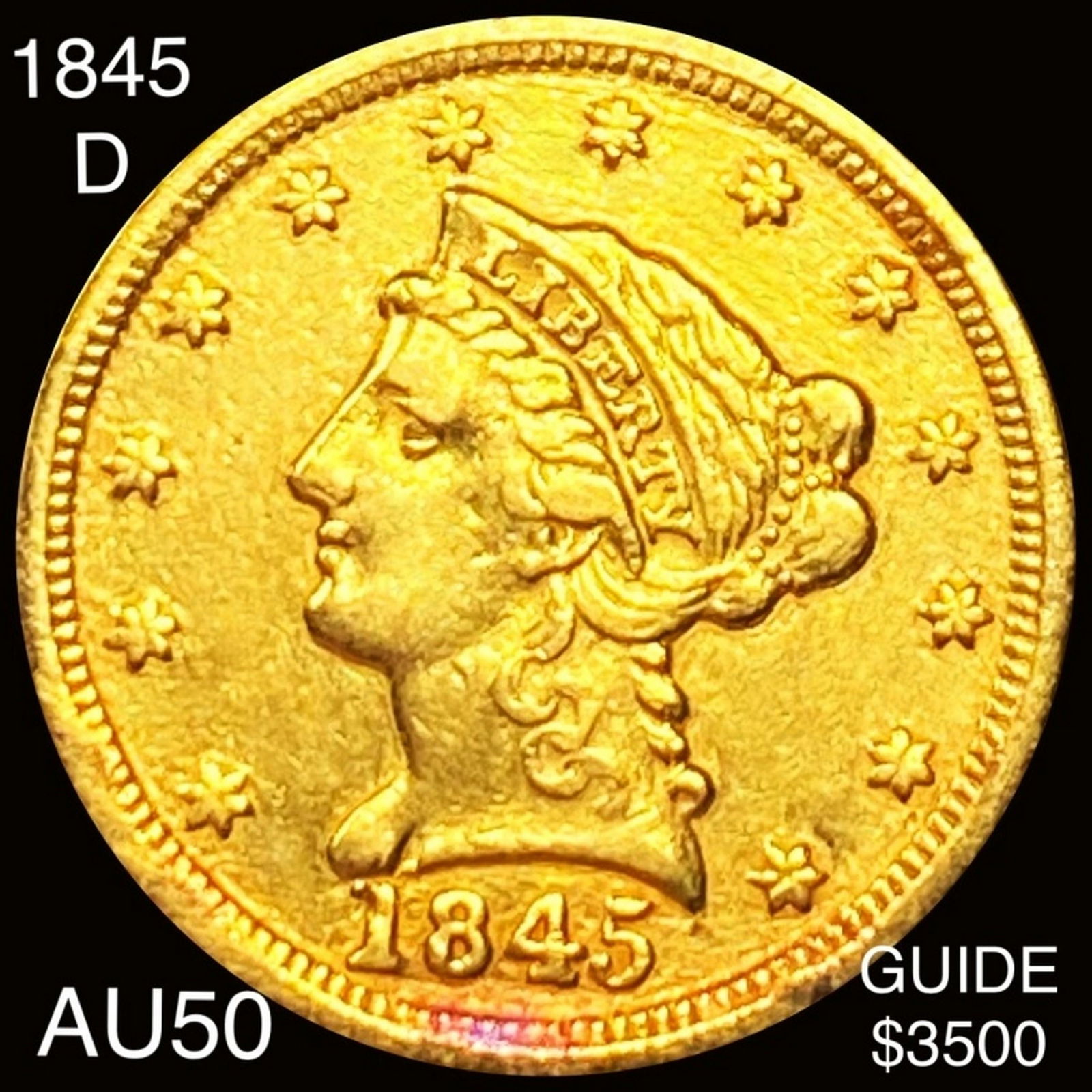 1845-D $2.50 Gold Quarter Eagle ABOUT UNC (1 of 2)