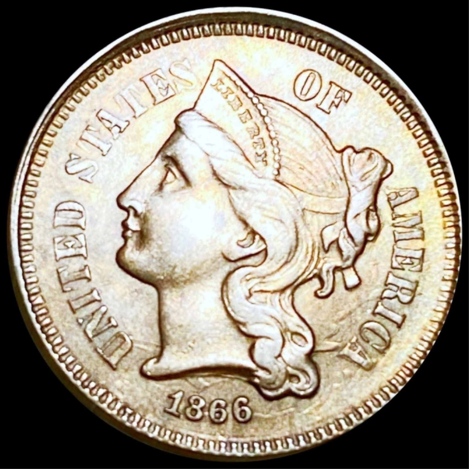 1866 Three Cent Nickel CLOSELY UNC (1 of 2)