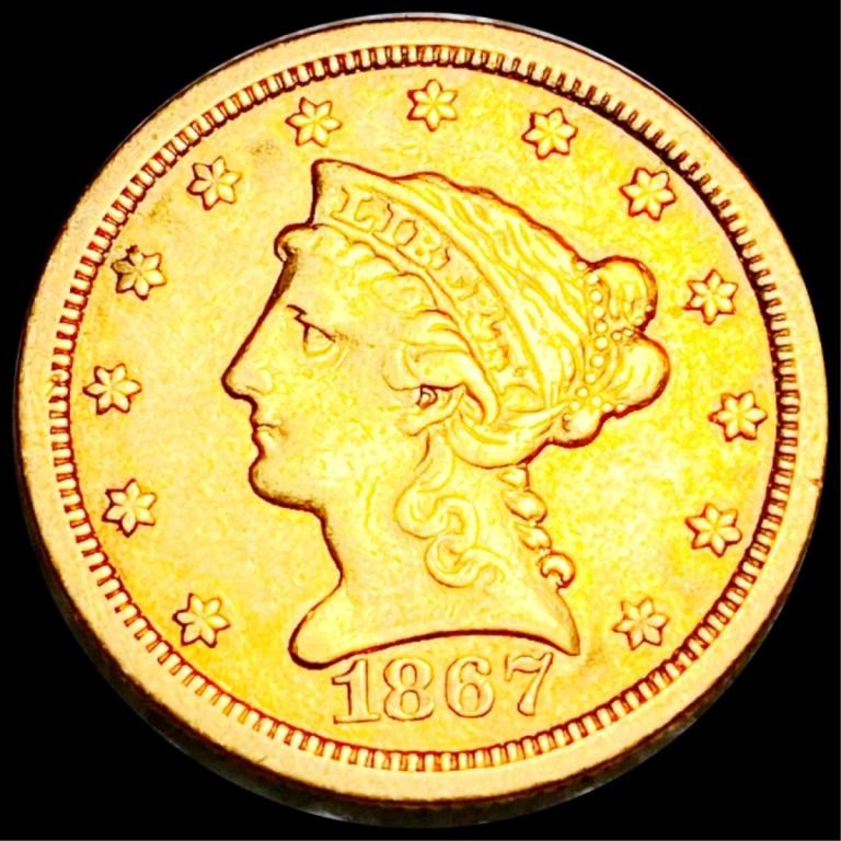 1867-S Liberty Head $2.50 Quarter Eagle NEARLY UNC: 1867-S Liberty Head $2.50 Quarter Eagle NEARLY UNC