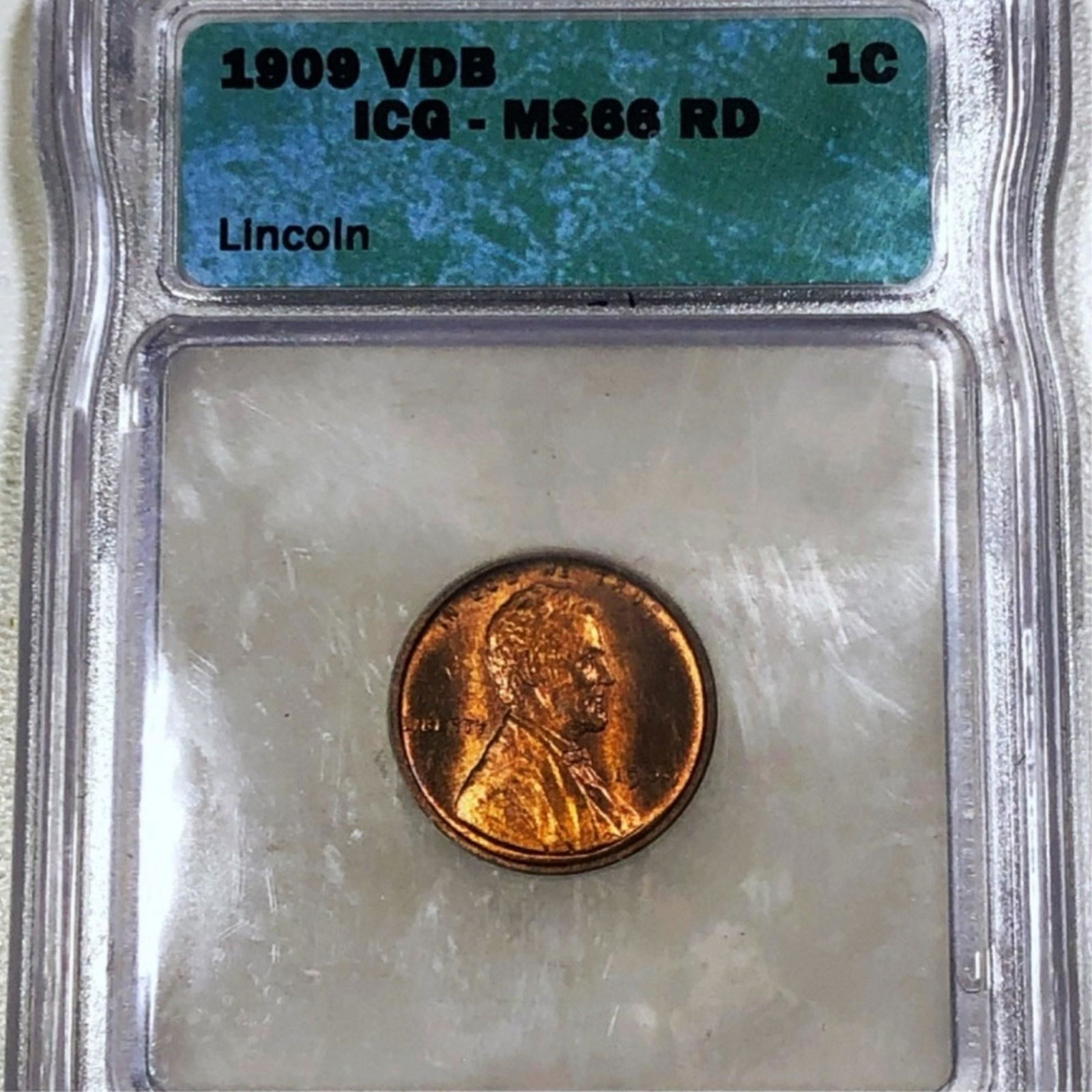 1909 V.D.B. Lincoln Wheat Penny ICG - MS 66 RD (1 of 2)