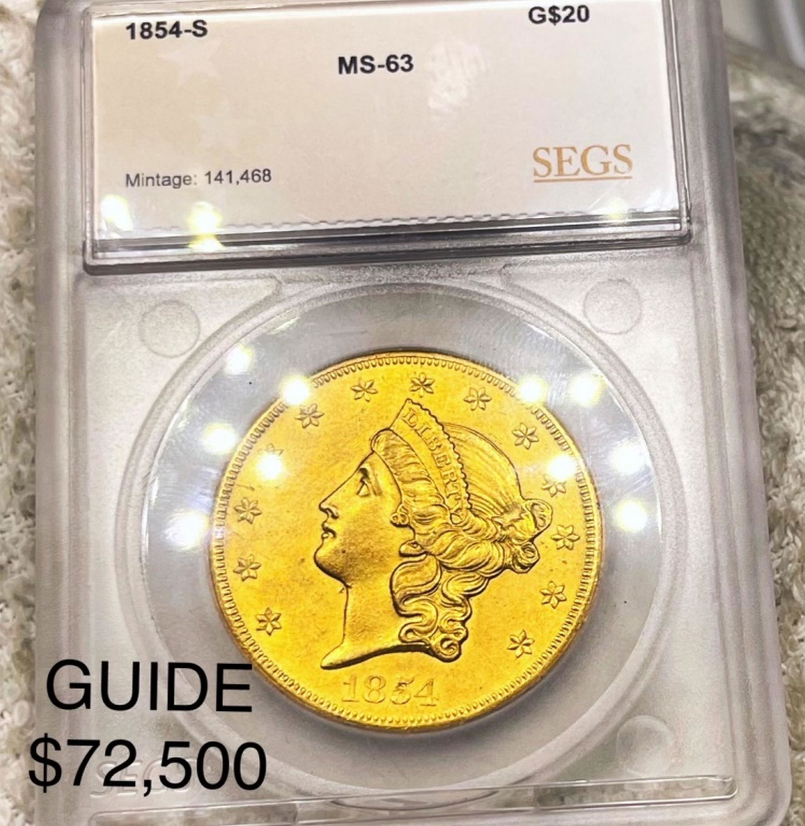1854-S $20 Gold Double Eagle SEGS - MS63 (1 of 2)
