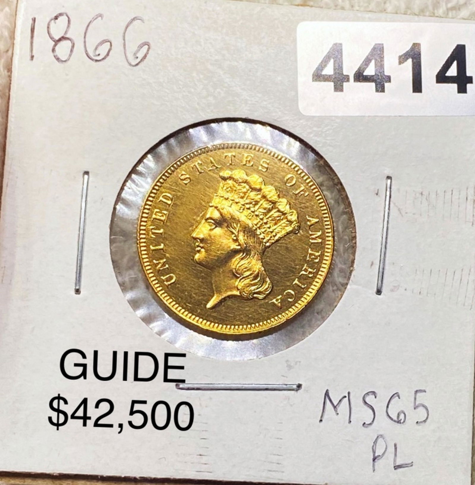 1866 $3 Gold Piece GEM BU PL (1 of 2)