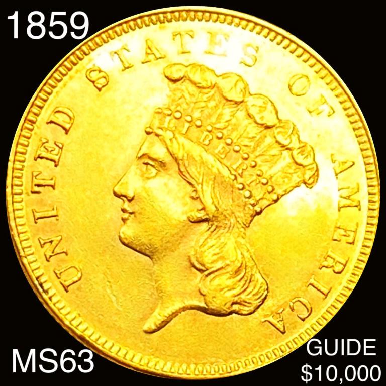 1859 $3 Gold Piece CHOICE BU (1 of 2)
