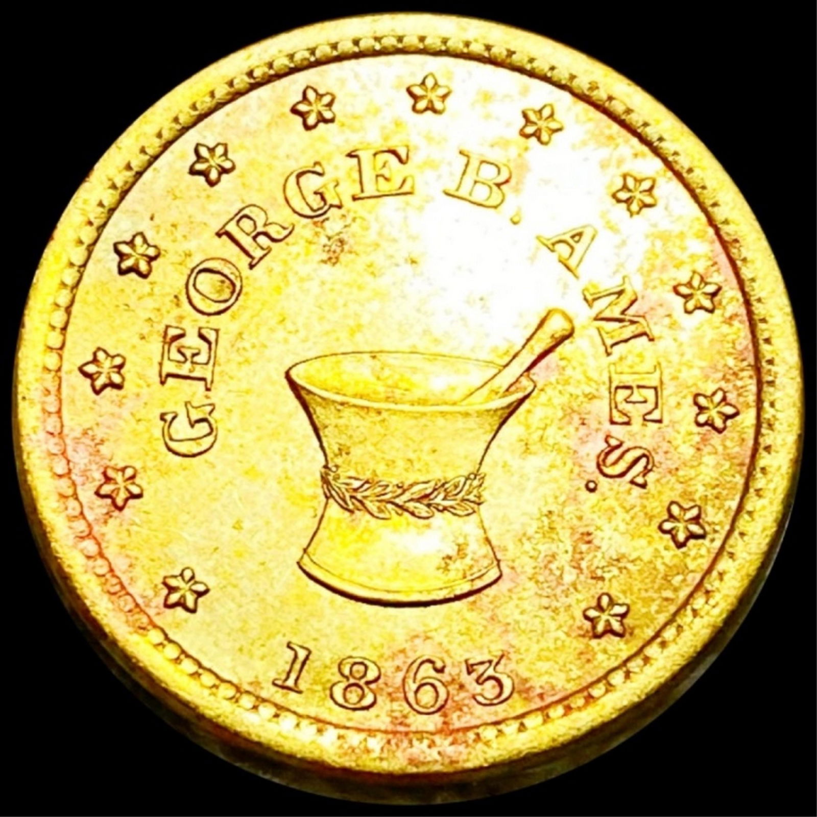 1863 Civil War Token George B Ames Drugs UNC (1 of 2)