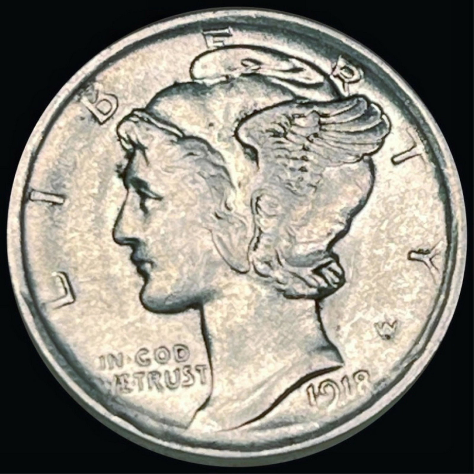 1918-D Mercury Silver Dime NEARLY UNCIRCULATED: 1918-D Mercury Silver Dime NEARLY UNCIRCULATED