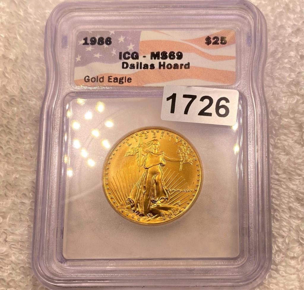 1986 $25 Gold Eagle ICG - MS69 DALLAS HOARD 1/2Oz: 1986 $25 Gold Eagle ICG - MS69 DALLAS HOARD 1/2Oz