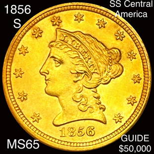 1856-S $2.50 Gold Qtr Eagle GEM BU SS Ctrl w Flake: 1856-S $2.50 Gold Qtr Eagle GEM BU SS Ctrl w Flake