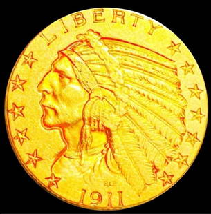 1911-S $5 Gold Half Eagle CLOSELY UNCIRCULATED: 1911-S $5 Gold Half Eagle CLOSELY UNCIRCULATED