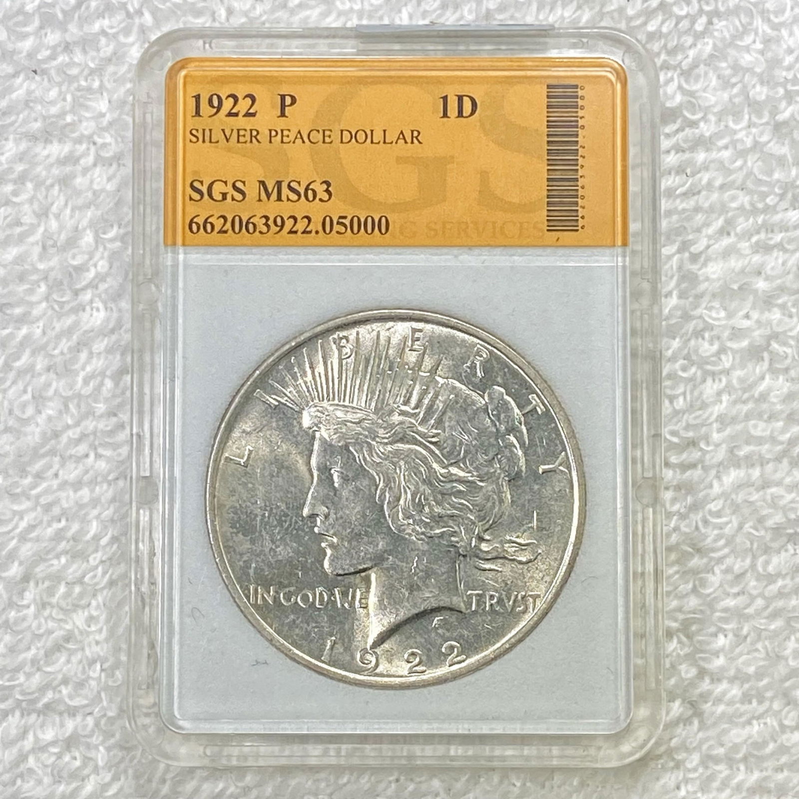 1922-P Silver Peace Dollar SGS - MS63 (1 of 2)