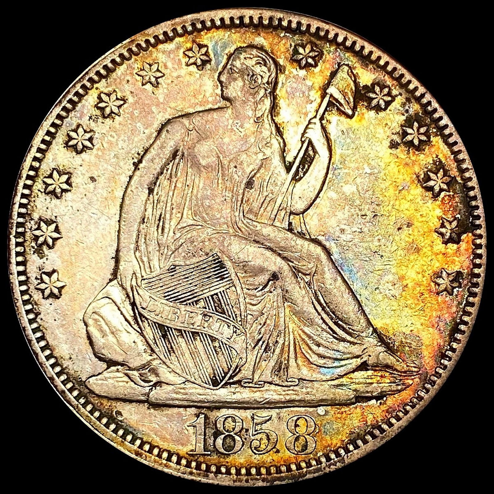 1858 Seated Liberty Half Dollar NEARLY (1 of 2)