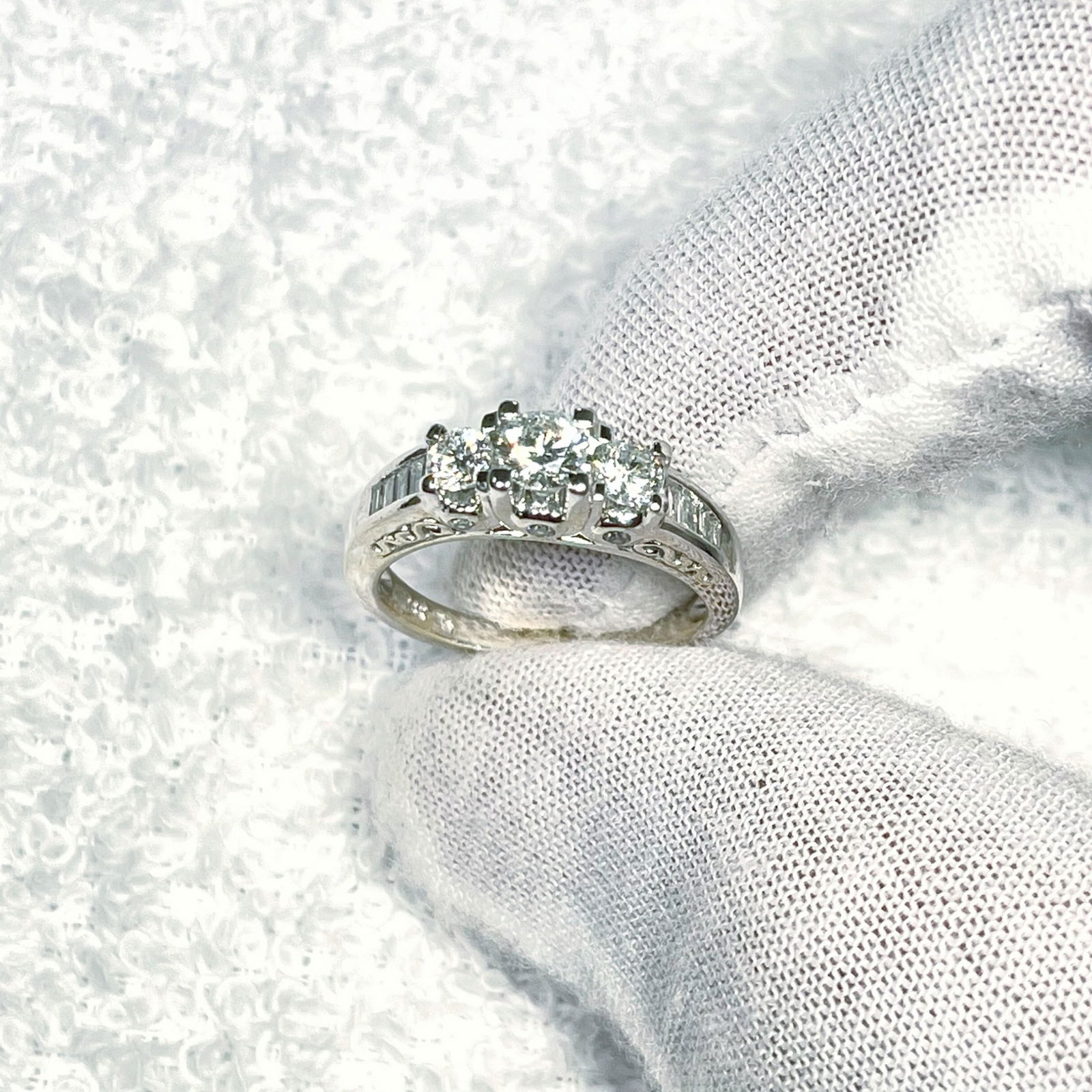 14KT White Gold Triple Diamond Ring 2.8DWT (1 of 2)