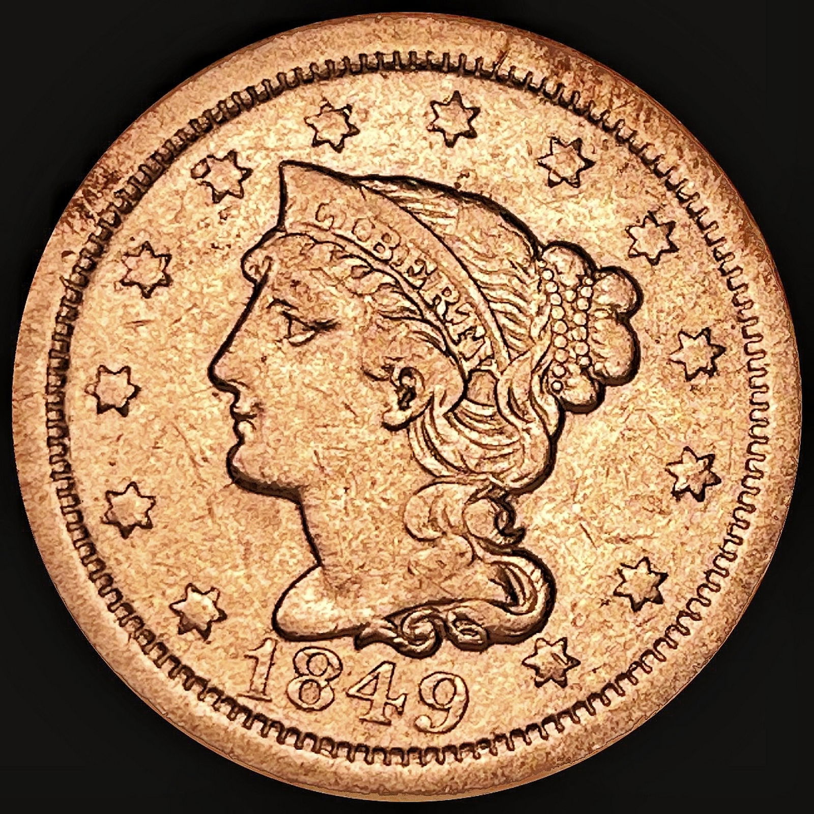 1849 Braided Hair Large Cent CLOSELY UNCIRCULATED (1 of 2)