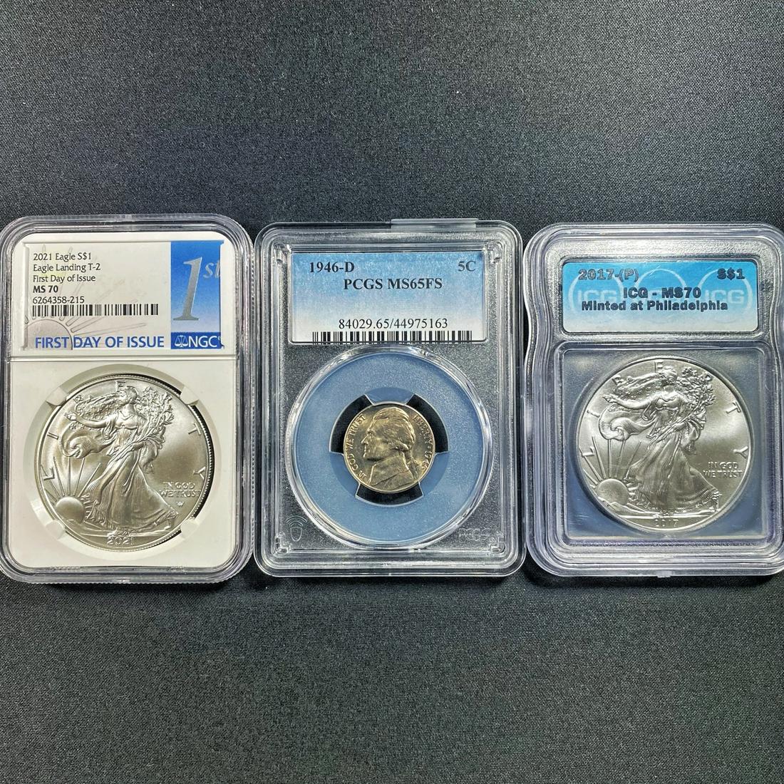 1946-D, 2021, 2017-P Misc Silver Coin Set of 3 (1 of 2)