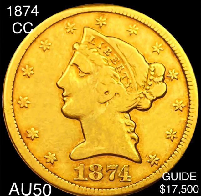 1874-CC $5 Gold Half Eagle HIGH GRADE (1 of 2)