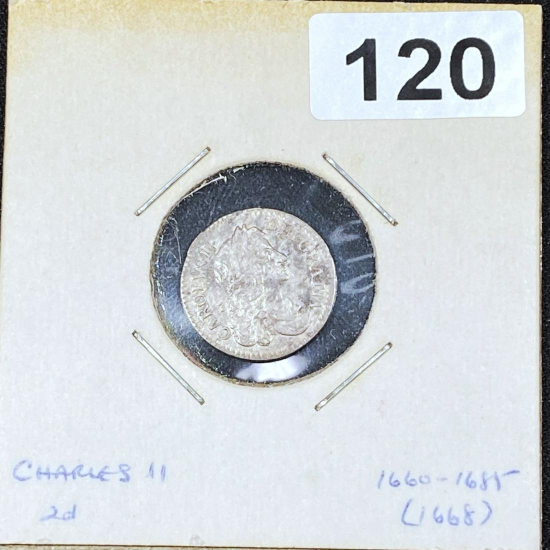 1668 England Charles II 2 Pence LIGHTLY CIRCULATE (1 of 2)