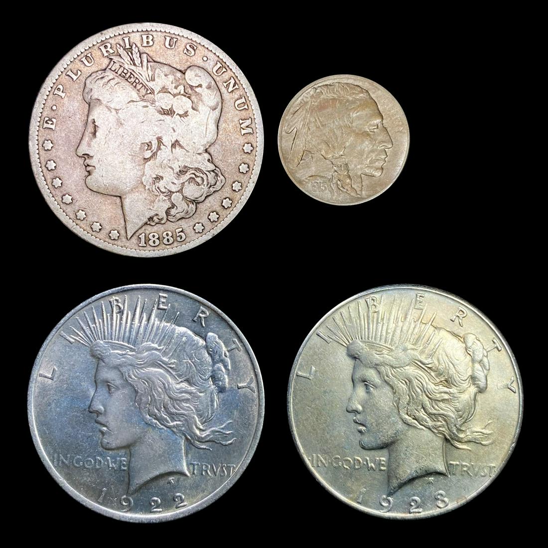 1885-1923 $1 Peace, $1 Morgan, 5C Buffalo Set of (1 of 2)