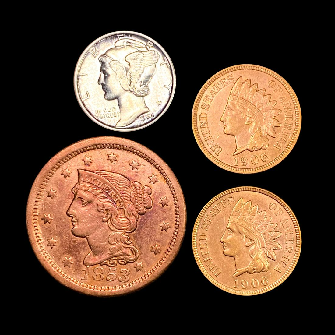 1853-1936 10C Mercury, Large Cnt Braided Hair, 1C (1 of 2)