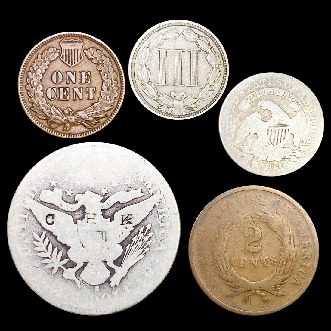 1837-1893 2C, 3C Nickel, 1C Indian Head, 50C (1 of 2)