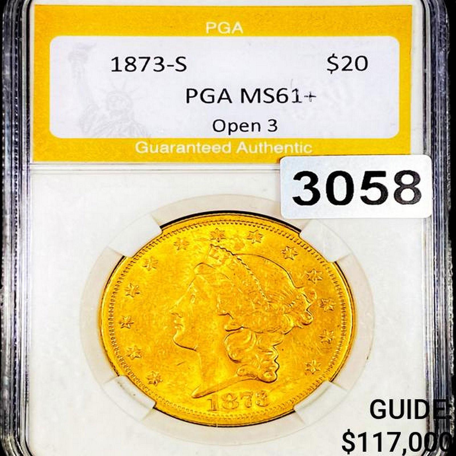 1873-S $20 Gold Double Eagle PGA - MS64+ Open 3 (1 of 2)