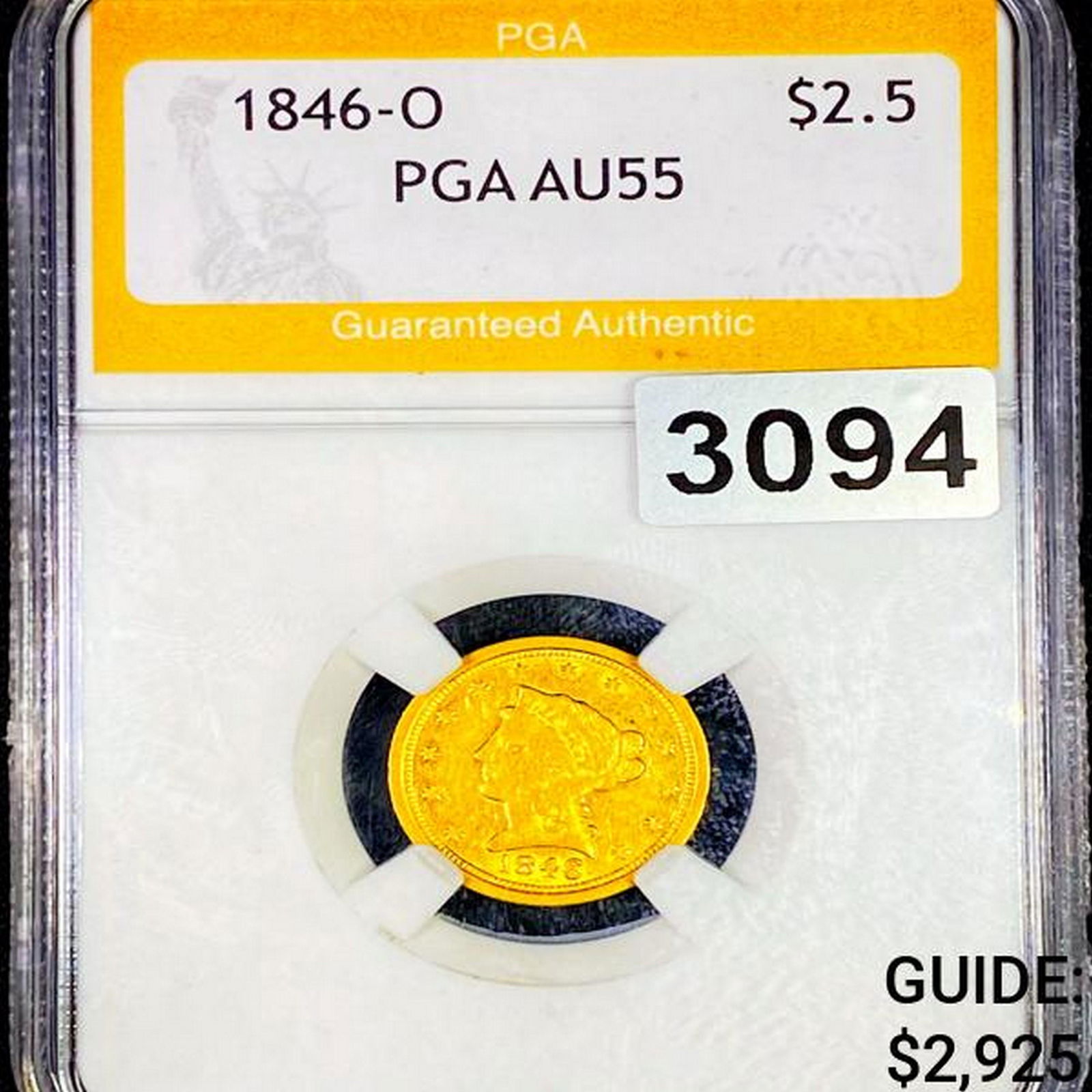 1846-O $2.50 Gold Quarter Eagle PGA - AU55 (1 of 2)