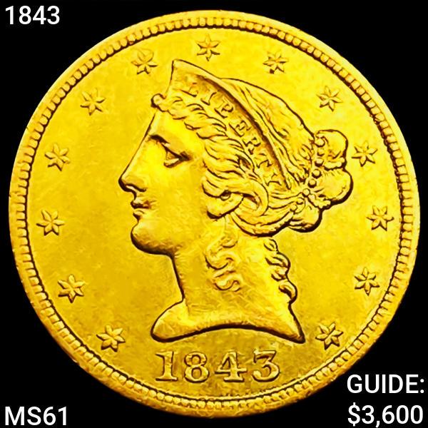 1843 $5 Gold Half Eagle UNCIRCULATED (1 of 2)