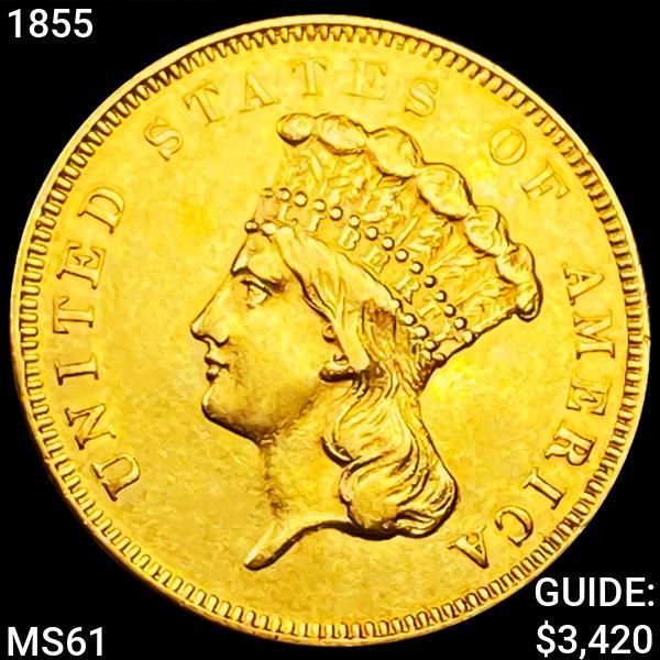 1855 $3 Gold Piece UNCIRCULATED (1 of 2)