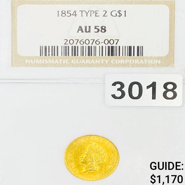 1854 Ty 2 Rare Gold Dollar NGC - AU58 (1 of 2)