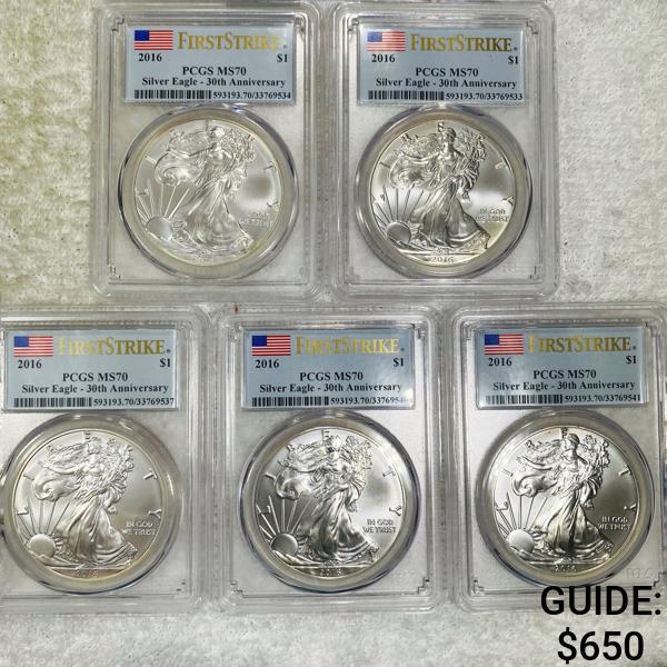 2016 $1 Silver Eagle Set of 5 PCGS - MS70 (1 of 2)