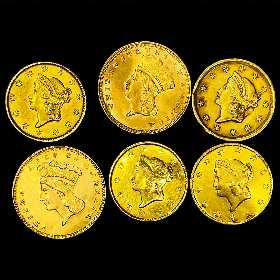 1849-1862 Set of 6 $1 Gold Coins NICELY (1 of 2)