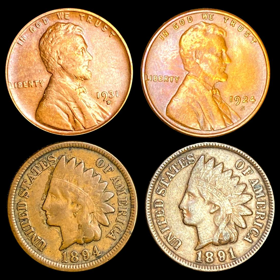 Misc Wheat & Indian Head Cents, x4 UNCIRCULATED (1 of 2)